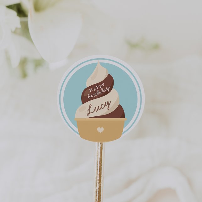 Sticker Rond Anniversaire de enfant de crème glacée à la vanill (Créateur téléchargé)