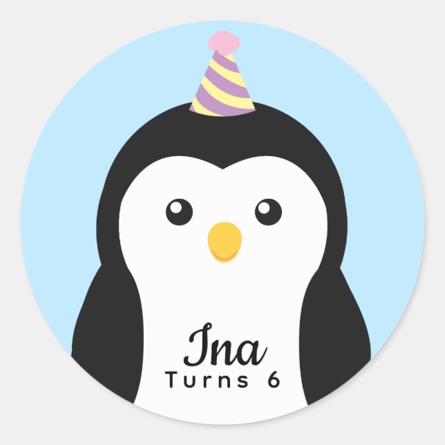 Sticker Rond Anniversaire de enfant de pingouin mignon (Devant)