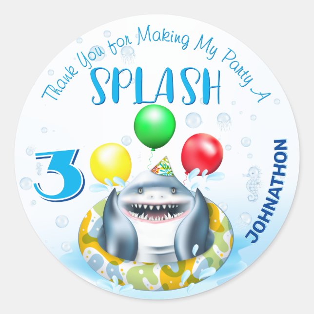 Sticker Rond Anniversaire de enfant de requins (Devant)