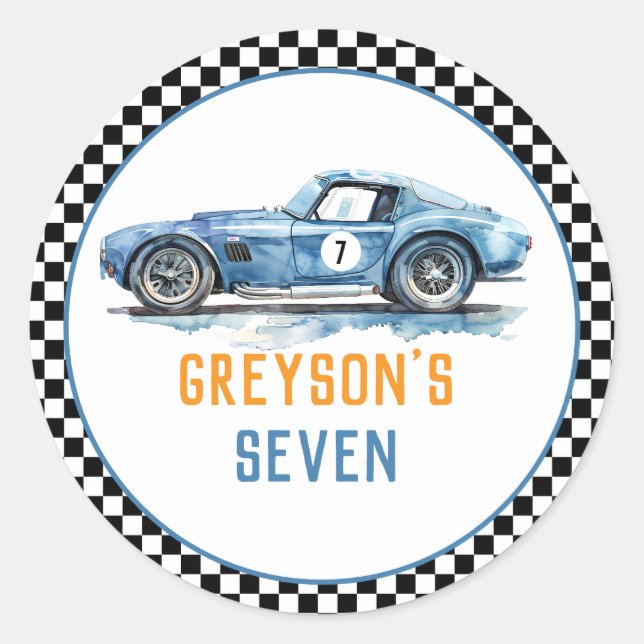 Sticker Rond Anniversaire de enfant de voiture Cool Blue Racing (Devant)