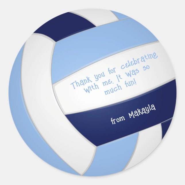 Sticker Rond anniversaire de enfant de volley-ball bleu bleu ma (Devant)
