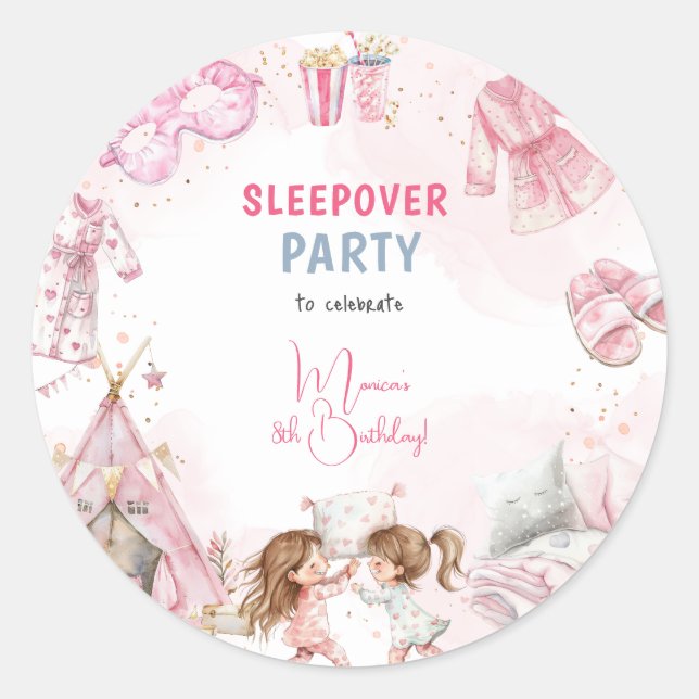 Sticker Rond Anniversaire de enfant en pyjama couché (Devant)