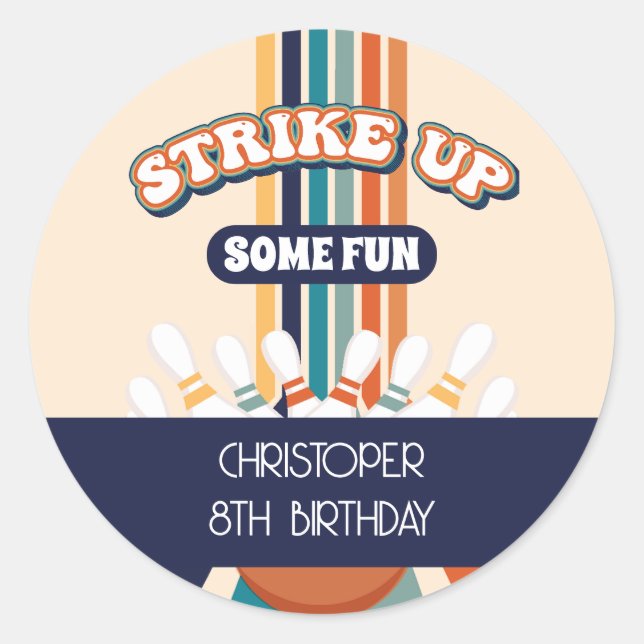 Sticker Rond Anniversaire de enfant Retro Bowling (Devant)