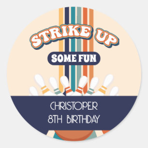 Sticker Rond Anniversaire de enfant Retro Bowling