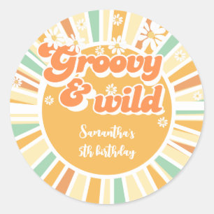 Sticker Rond anniversaire de enfant rétro super et sauvage