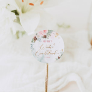 Sticker Rond Anniversaire de fille de l'hiver rose vif