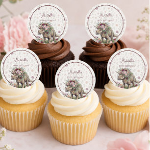 Sticker Rond Anniversaire de fille dinosaure