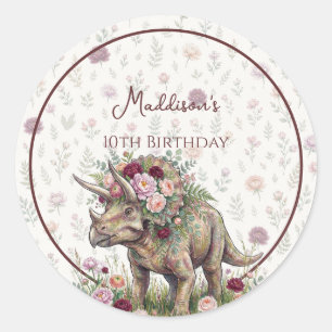 Sticker Rond Anniversaire de fille dinosaure