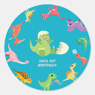 Sticker Rond Anniversaire de garçon / Dino Mignon Dinosaure