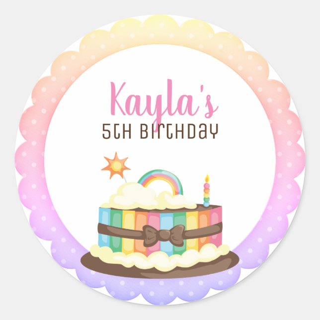 Sticker Rond Anniversaire de gâteau d'arc-en-ciel (Devant)