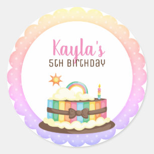 Sticker Rond Anniversaire de gâteau d'arc-en-ciel