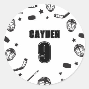 Sticker Rond Anniversaire de hockey noir et blanc