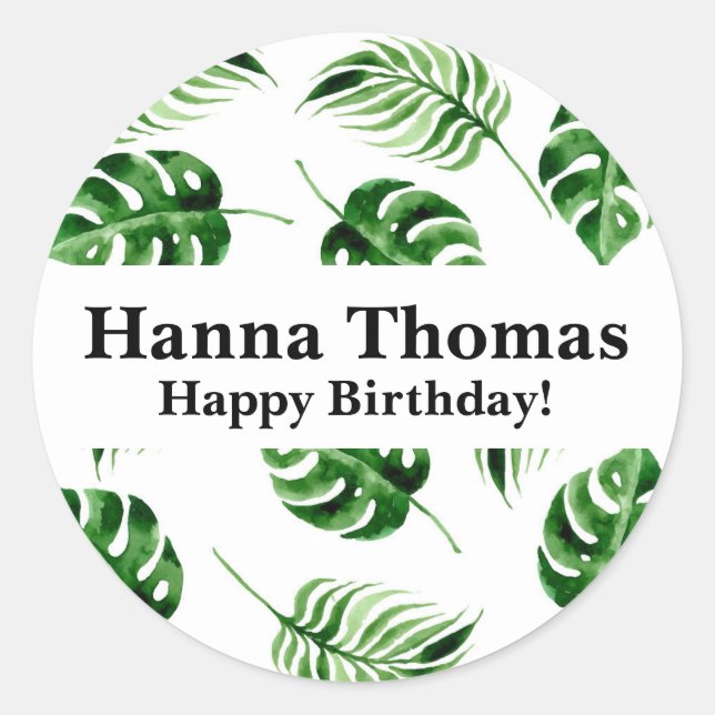 Sticker Rond Anniversaire de la feuille de palme tropicale (Devant)
