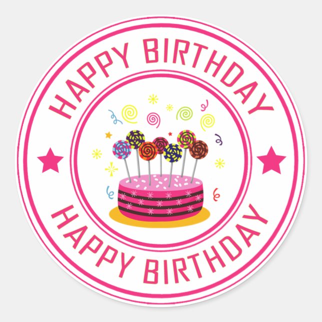 Sticker Rond Anniversaire de la fille, gâteau Lollipop Classic  (Devant)