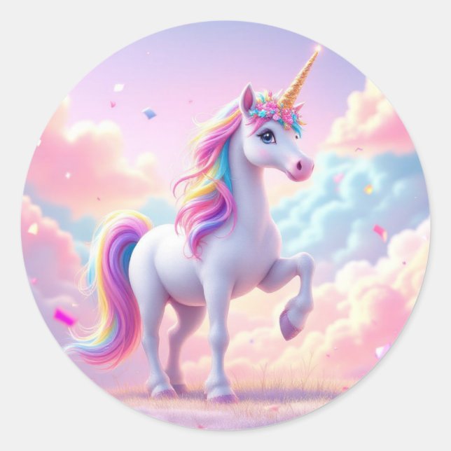 Sticker Rond Anniversaire de la licorne enchantée - Carte magiq (Devant)