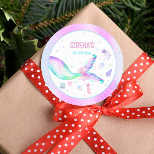 Sticker Rond Anniversaire de la sirène rose violet
