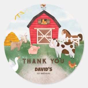 Sticker Rond Anniversaire de l'animal de ferme Watercolor