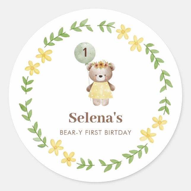 Sticker Rond Anniversaire de l'ours mignon (Devant)
