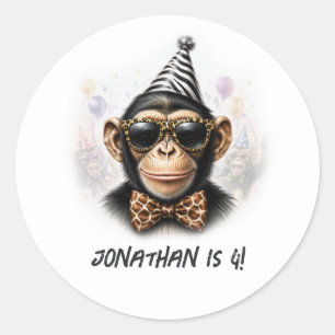 Sticker Rond Anniversaire de naissance de Funny Monkey Enfants