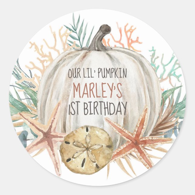 Sticker Rond Anniversaire de Petit Citrouille d'Automne Côtière (Devant)