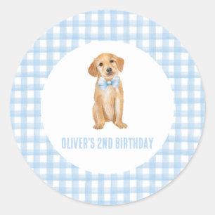 Sticker Rond Anniversaire de puppy preppy carreaux