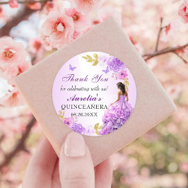 Sticker Rond Anniversaire de Quinceanera à fleurs violettes et 