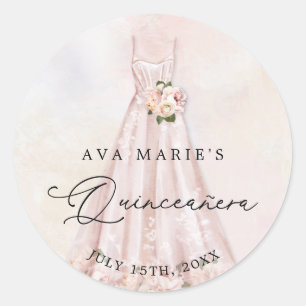 Sticker Rond Anniversaire de Quinceañera rose