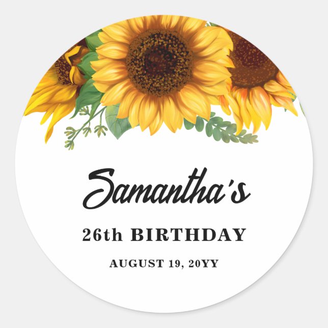 Sticker Rond Anniversaire de tournesol rustique (Devant)