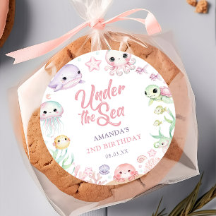 Sticker Rond Anniversaire des animaux de l'océan sous la mer