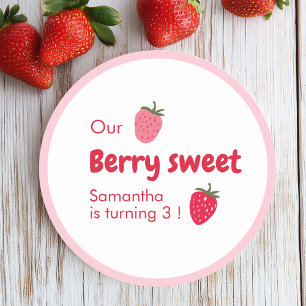 Sticker Rond Anniversaire des fraises roses et rouges