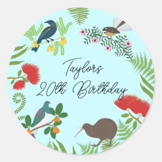 Sticker Rond Anniversaire des oiseaux de Nouvelle-Zélande