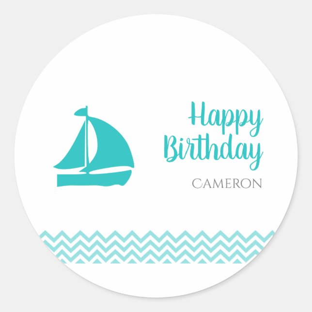 Sticker Rond Anniversaire des vagues de l'océan bleu moderne (Devant)