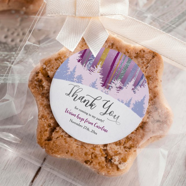 Sticker Rond Anniversaire d'hiver Bleu pourpre avec neige (Créateur téléchargé)