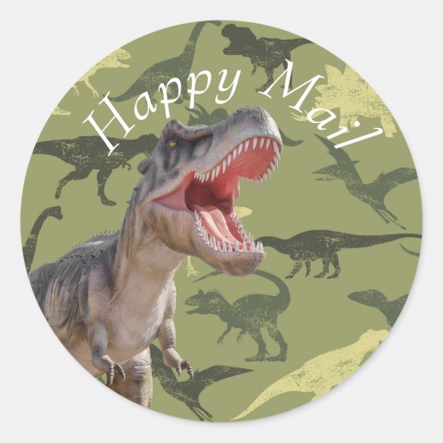 Sticker Rond Anniversaire Dinosaur Motif Jurassic Happy Mail (Devant)