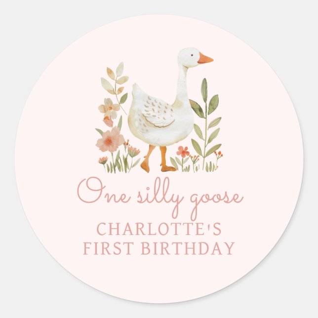 Sticker Rond Anniversaire d'Oie sotte rose (Devant)