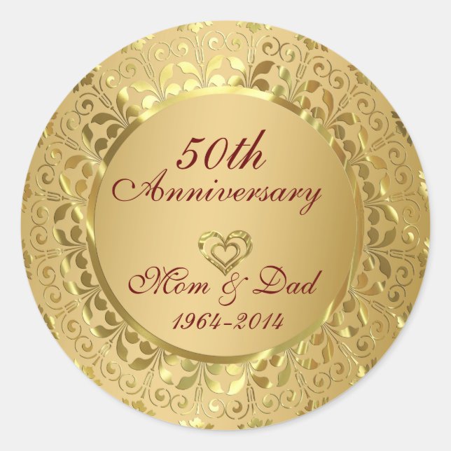 Sticker Rond Anniversaire du 50e Mariage de l'or mousseux (Devant)