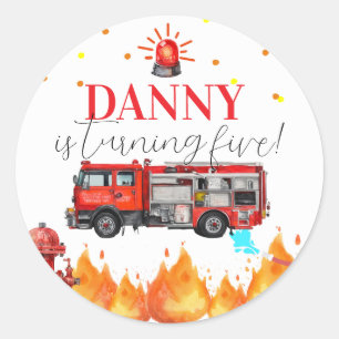 Sticker rond Anniversaire du camion-feu