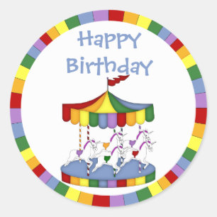 Sticker Rond Anniversaire du carousel de l'Unicorne arc-en-ciel