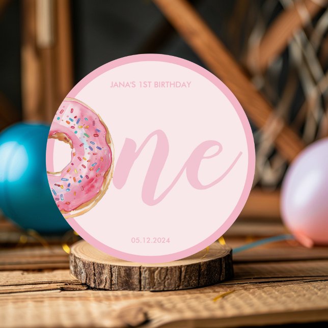 Sticker Rond Anniversaire du Donut rose (Créateur téléchargé)
