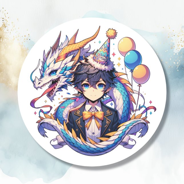 Sticker Rond Anniversaire du garçon Anime Dragon (Créateur téléchargé)