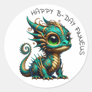 Sticker Rond Anniversaire du Garçon Turquoise d'or personnalisé