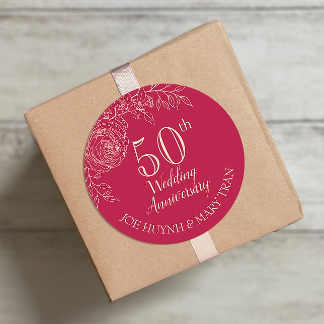 Sticker Rond Anniversaire du Mariage chinois Ranunculus (Créateur téléchargé)
