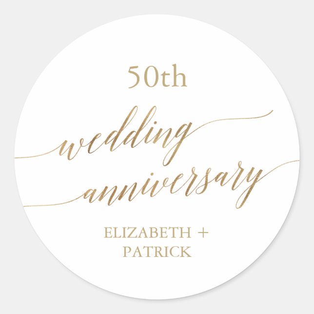 Sticker Rond Anniversaire du Mariage de calligraphie or élégant (Devant)