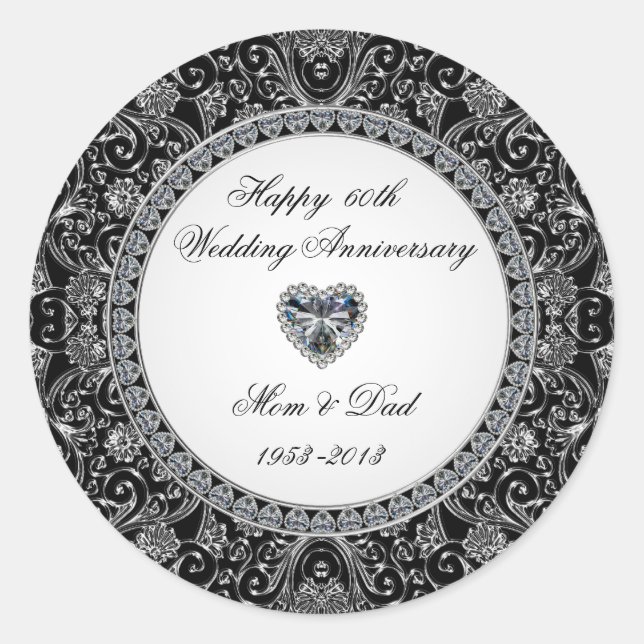 Sticker Rond Anniversaire du Mariage Diamond Style Onyx Noir (Devant)