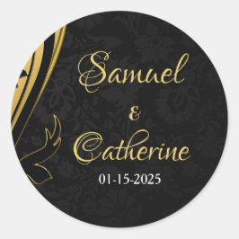 Sticker Rond Anniversaire du Mariage Noir Or Personnaliser