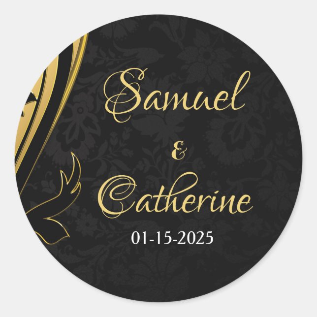 Sticker Rond Anniversaire du Mariage Noir Or Personnaliser (Devant)