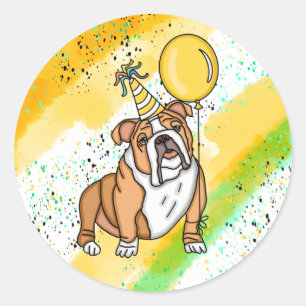 Sticker Rond Anniversaire du mignon Bulldog