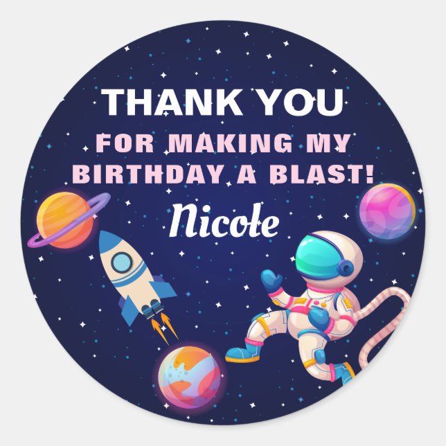 Sticker Rond Anniversaire du navire à fusée spatial de l'astron (Devant)