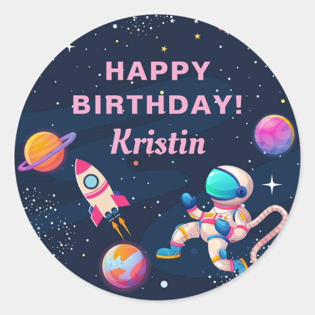 Sticker Rond Anniversaire du navire à fusée spatial de l'astron (Devant)