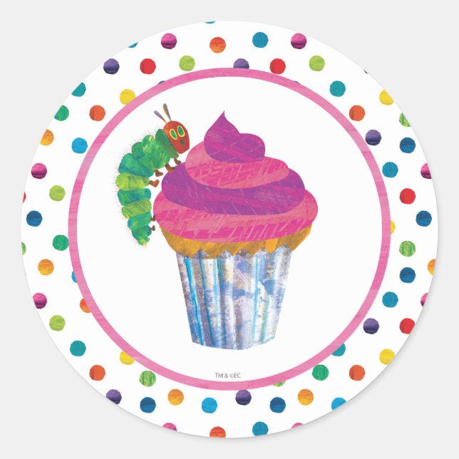 Sticker Rond Anniversaire du papillon Caterpillar, très affamé (Devant)